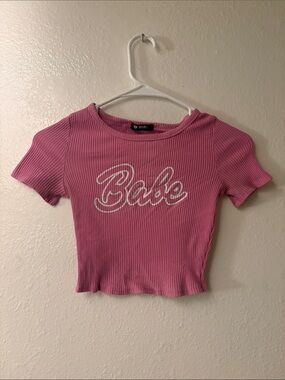 Pink 'Babe' Ribbed Crop Top